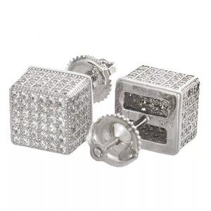 Men's Sterling Silver 8mm x 8mm Square Studded Earrings